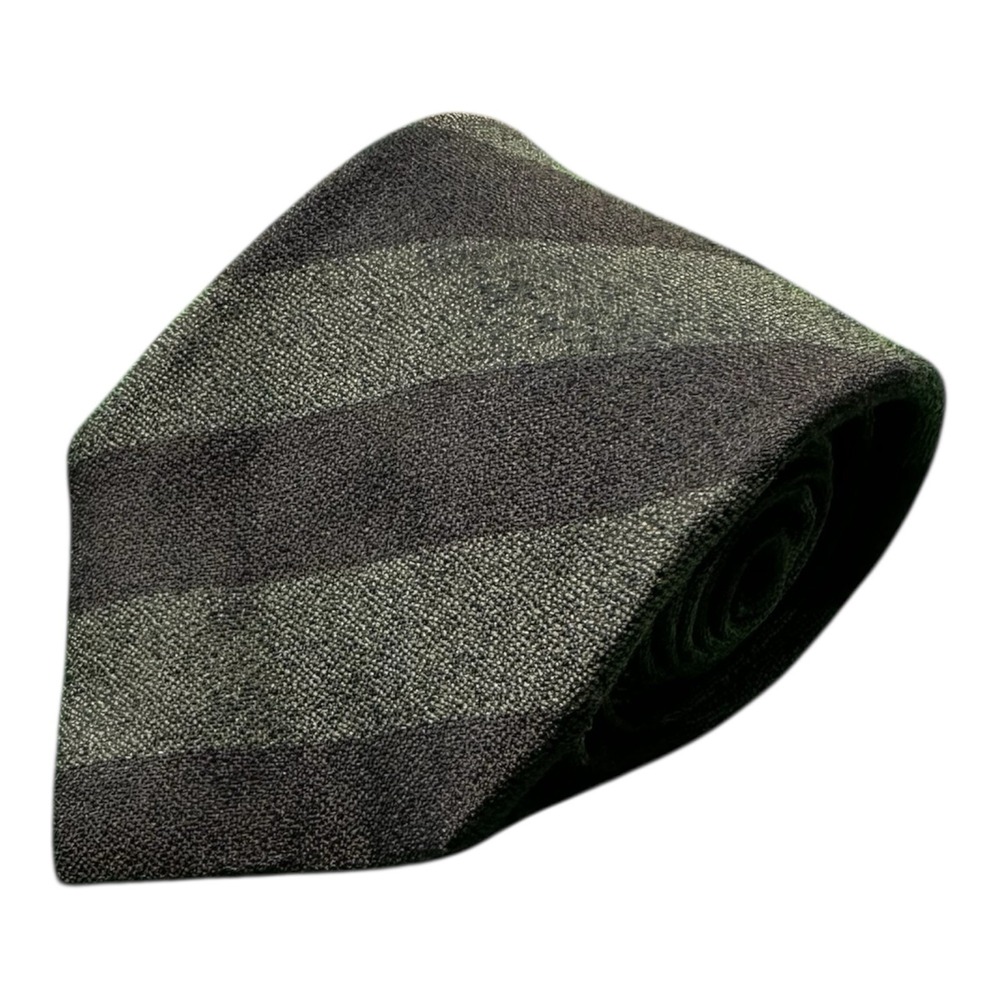Isaia Napoli Green Brown Striped 7 Fold Pure Silk Men's Tie 3.5 Inch Width